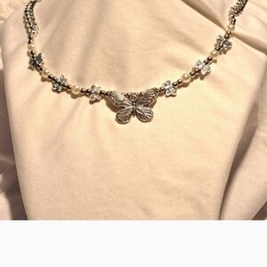 Butterfly Pearl Silver Necklace - Women Jewelry